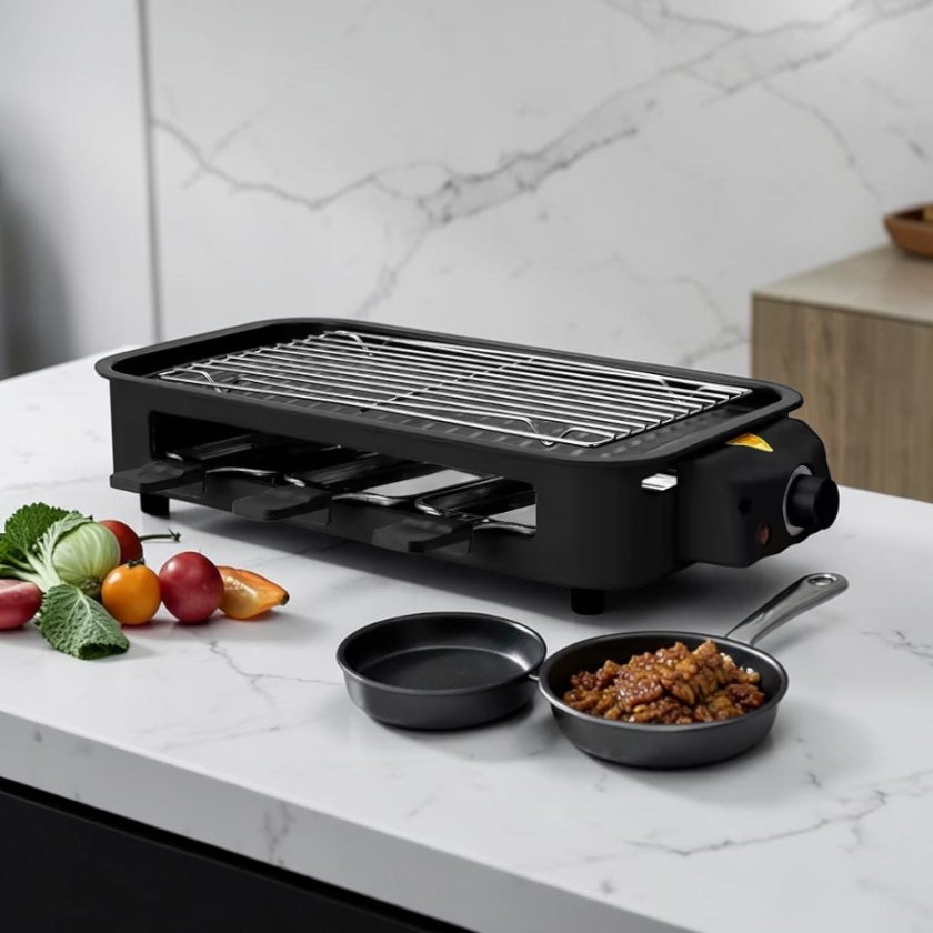 1500W Indoor Electric Smokeless BBQ Grill with Non-Stick Coating Stainless Steel Grilling Universal Griddle for Home Korean BBQ Multi-Function Cooking