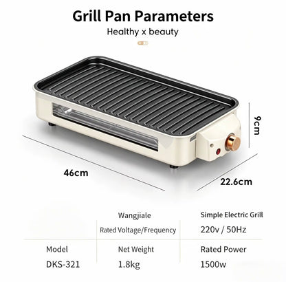 1500W Indoor Electric Smokeless BBQ Grill with Non-Stick Coating Stainless Steel Grilling Universal Griddle for Home Korean BBQ Multi-Function Cooking