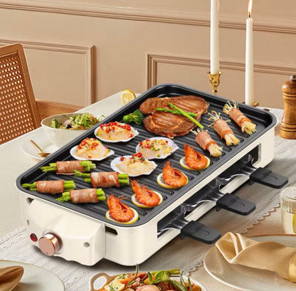 1500W Indoor Electric Smokeless BBQ Grill with Non-Stick Coating Stainless Steel Grilling Universal Griddle for Home Korean BBQ Multi-Function Cooking